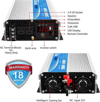 3000W Pure Sine Wave Power Inverter DC12V Ke AC120V Dengan Remote Control