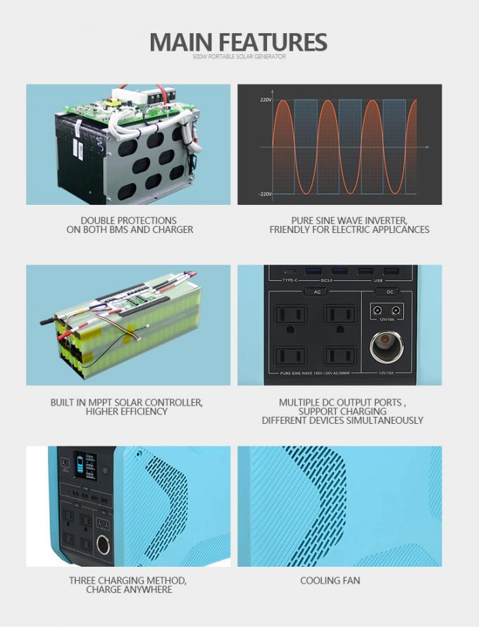 500W 10A Solar Portable System Power Supply Untuk Berkemah 720Wh 1